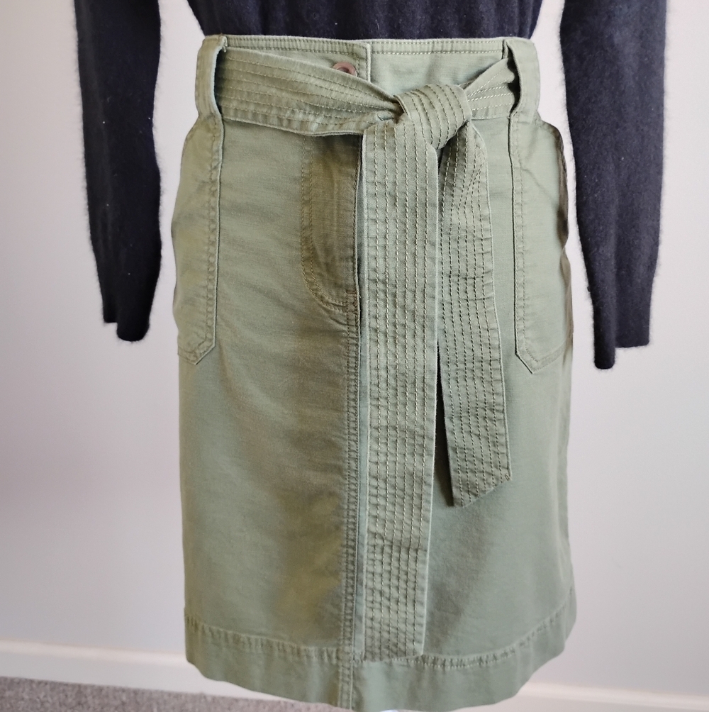 Talbots Military Safari Inspired Cotton Skirt Tie Belt Army Green Classic Sz 10 - Picture 3 of 16